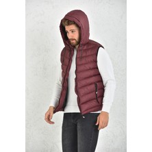 WAPP Erkek Bordo Jel Dolgulu Fermuarlı Çıkartılabilir Kapüşonlu Şişme Yelek