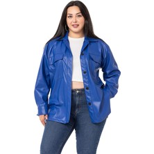 Disentis Modest Büyük Beden Kapaklı Cepli Yanları Yırtmaçlı Deri Saks Mavi Gömlek