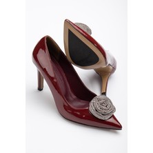 Dilimler Ayakkabı Rugan İnce Topuk Bordo Ten Kadın Stiletto