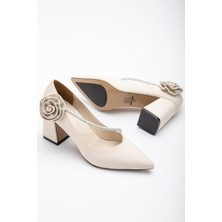 Dilimler Ayakkabı saten Çapraz Taş Detaylı Ten Kadın Kalın Topuk Stiletto