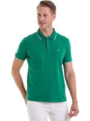 HTML Yeşil Regular Fit Düz 100% Pamuk Polo Yaka Tişört