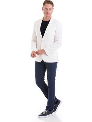 Hatem Saykı Beyaz D. Slim Fit Desenli Mono Yaka Casual Ceket