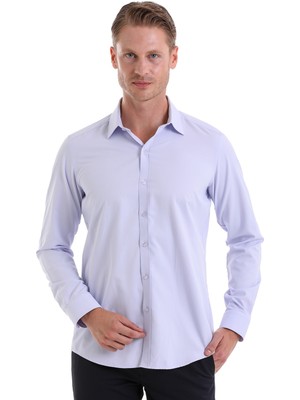 Hatemoğlu Lila D. Slim Fit Desenli Pamuklu Slim Yaka Uzun Kollu Spor Gömlek
