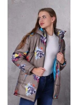 The Farm Animals Farm Animals Oversize Retro Gate Dijital Art Puffer Mont Kadın