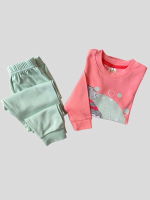 Elmas Kids Kız Çocuk %100 Pamuklu Şapkalı Kız Desenli Pijama Takımı