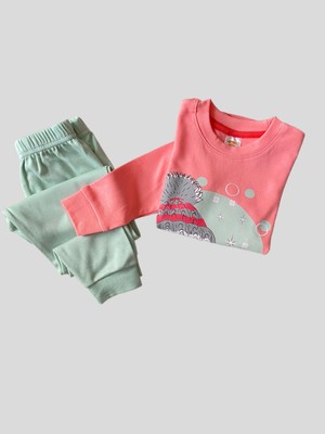 Elmas Kids Kız Çocuk %100 Pamuklu Şapkalı Kız Desenli Pijama Takımı