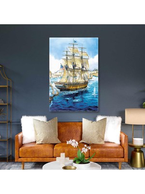 SML Tablo Açık Deniz Yelkenli Gemiler Manzara Dikey Kanvas Tablo