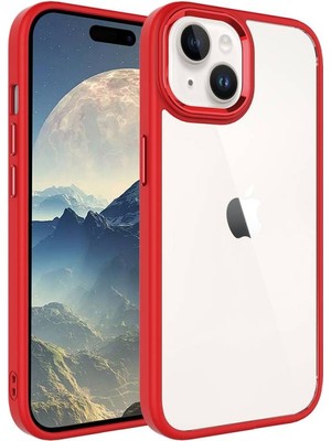 Coolacs Apple iPhone 15 Plus ile Uyumlu Kılıf Şeffaf Arka Yüzey Renkli Kenar Çerçeve Telefon Kılıfı Kapak Kırmızı