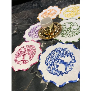 Multicolor 6'lı Kokteyl Kahve Sunum Peçetesi Maraş Işi Sırma Nakış Işlemeli Gardenya Sunumluk