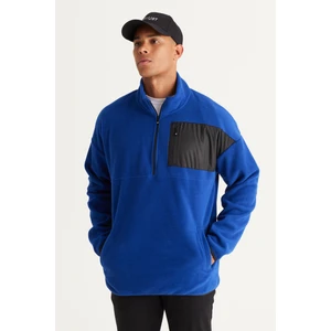 Altınyıldız Classics Erkek Saks Oversize Bol Kesim Dik Bato Yaka Cep Detaylı Fermuarlı Soğuk Geçirmez Polar Sweatshirt