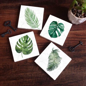 Yaprak Taş Bardak Altlığı Masaüstü Koruyucu Altlık 4 Parça Set 10x10cm Stone Coasters SC176