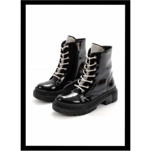 Siyah Kırışık Rugan  Kadın Bot & Bootie K02641530608