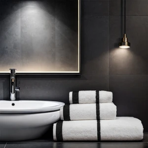 Penye Banyo Havlu Takımı 3lü Set 30X50 50X90 90X150 Beyaz / Siyah