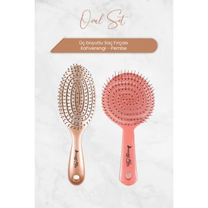 Üç Boyutlu Oval Saç Fırçası Kahverengi ve Pembe