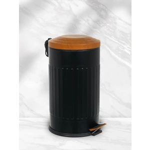 Ahşap Vintage Çöp Kovası Çizgili Siyah 16 Lt