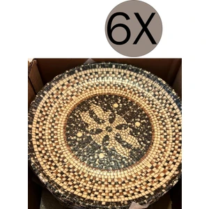 Porselen Mezopotamya Mozaik Siyah Gourmet Düz Tabak 19 cm 6'lı Takım