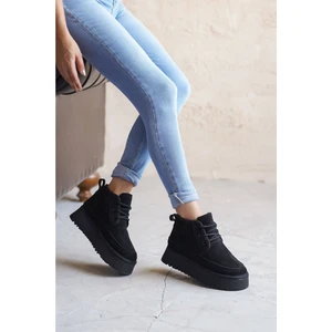 Moda Adam Kadın Pastor Kürklü Kısa Bot - Siyah Süet