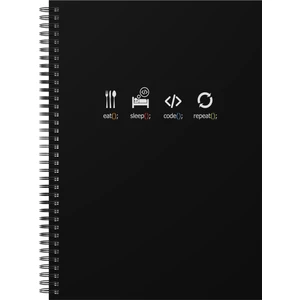 CreativeTeknoloji Notebook For Developers - Eat Sleep Code Repeat - Siyah - Kısmi Lak'lı Sert Mukavva Kapak - 100 Yaprak - Kareli - Spiralli Defter