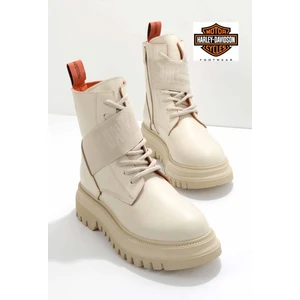 Harley Davidson Beige Leather Kadın Bot & Bootie HD0777055403