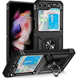 Samsung Galaxy Z Flip 5 Kılıf Metal Yüzüklü Armor Military Tank Kapak Tam Uyumlu Üstün Koruma