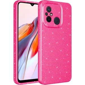 Case 4U Xiaomi Redmi 12C Kılıf Kamera Korumalı Simli Lüks Koton Kapak Koyu Pembe