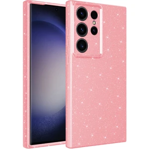 Case 4U Samsung Galaxy S23 Ultra Kılıf Kamera Korumalı Simli Lüks Koton Kapak Pembe