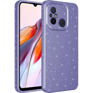 Case 4U Xiaomi Redmi 12C Kılıf Kamera Korumalı Simli Lüks Koton Kapak Mor