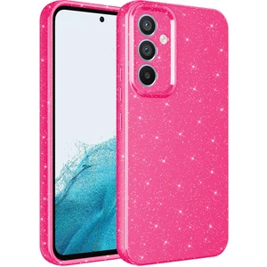 Case 4U Samsung Galaxy A14 Kılıf Kamera Korumalı Simli Lüks Koton Kapak Koyu Pembe
