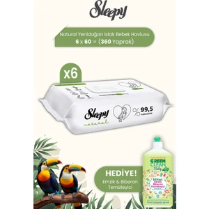 Natural Yenidoğan Islak Bebek Havlusu 60'lı  x  6 Adet ve Biberon Temizleyici