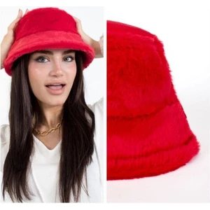 Tavşan Tüyü Peluş Bucket Kova Moda Kadın Kışlık Şapka