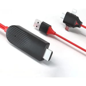 Tüm Telefon ve Tabletler Için Hdmı Tv Görüntü Aktarım Kablosu : Type-C + Lightning + Micro USB To HDMI 2m Kablo.