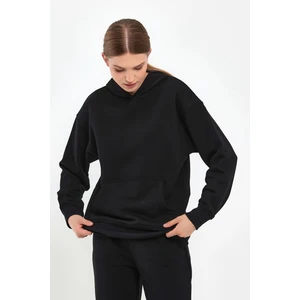 Kadın Kapüşonlu Siyah Basic Hoodie Sweatshirt