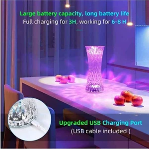 LED Kristal Masa Lambası Rgb Renk Değiştiren Gece Lambası 16 Renk 4 Mod Dokunmatik Kontrol