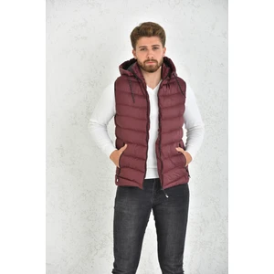 Erkek Bordo Jel Dolgulu Fermuarlı Çıkartılabilir Kapüşonlu Şişme Yelek