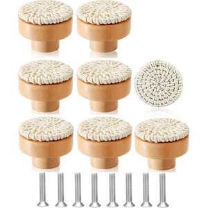 Gui xulian 8 Adet Boho Rattan Dresser Kolları Ahşap Çekmece Kolları El Yapımı Dokuma Hasır Topuzlar Çekme Kolu Dolap Ev Dekor Için (Yurt Dışından)