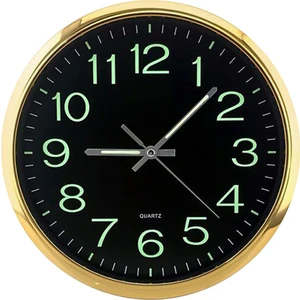 Gui xulian 12 Inç Yuvarlak Işıklı Duvar Saati Karanlıkta Parlayan Geçmeyen Iç Mekan Dekoru -Altın (Yurt Dışından)