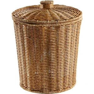 Gui xulian Dokuma Sepet Çöp Kutusu Yuvarlak Rattan Çöp Sepeti Kapaklı Ekici Dokuma Saklama Sepetleri Hasır Çöp Sepeti Çöp Kutusu (Yurt Dışından)