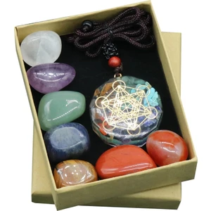 Gui xulian Yedi Çakra Seti Doğal Aura Karışık Kristal Ev Dekorasyon Şifa Cilalı Taş Koleksiyonu Muska Kolye (Yurt Dışından)