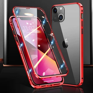 Forestl Digital İphone 15 Telefon Kasası Manyetik Metal Çerçeve+Çift Yan Temperli Cam Telefon Kasası Tam Koruma Temiz Telefon Kapak-Kırmızı (Yurt Dışından)