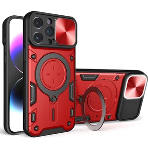 Forestl Digital Iphone 15 Pro Maks Slide Kamera Kapağı Pc+Tpu Anti-Drop Kapak Yüzüğü Kickstand Telefon Kasa Kırmızısı (Yurt Dışından)