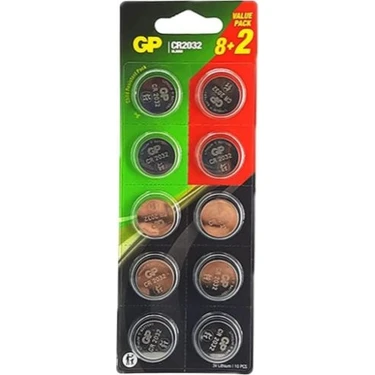 Gp 2032 3 Volt Lityum Para Pil (8+2 10LU