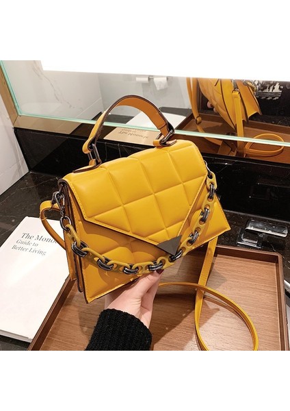 Kadın Moda Popüler Eşkenar Dörtgen Crossbody Çanta Kelly Çanta Trendi Zincir Düz Renk Omuz Çantası (Yurt Dışından)