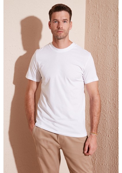 Pamuklu Regular Fit Bisiklet Yaka Basic T Shirt Erkek T Shirt 59020201