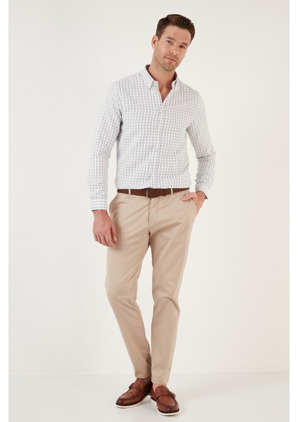 Kareli Pamuk Karışımlı Düğmeli Yaka Uzun Kollu Slim Fit Gömlek Erkek Gömlek CF23S7497 modelleri