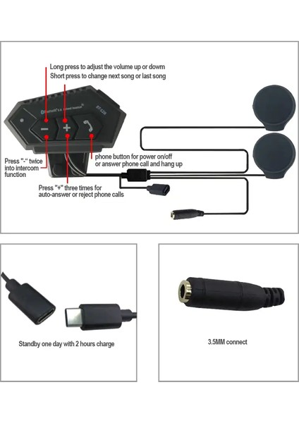 BT-12B Motosiklet Bluetooth Intercom Interkom Dinleme ve Konuşma Özellikli Su Geçirmez