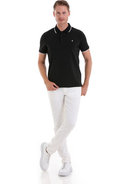 Siyah Regular Fit Düz 100% Pamuk Polo Yaka Tişört