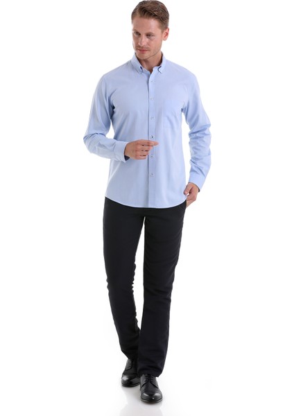 Mavi Comfort Fit Düz 100% Pamuk Düğmeli Yaka Uzun Kollu Casual Oxford Gömlek