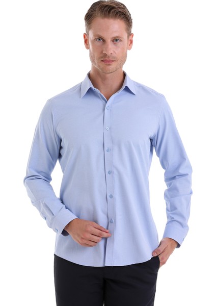 Mavi D. Slim Fit Desenli Pamuklu Slim Yaka Uzun Kollu Spor Gömlek