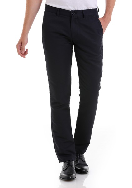 Lacivert D. Slim Fit Desenli Yandan Cep Kanvas Pantolon