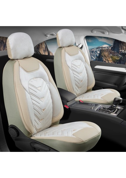 seat Cordoba Oto Koltuk Kılıfı 5'li Set Lüks Deri, Kadife Detaylı Prosev Model Bej